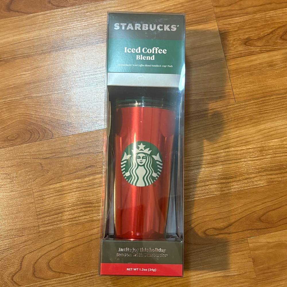 Starbucks holiday gift set red tumbler Iced Coffee Blend Vanilla K-Cup Pods - Picture 1 of 5